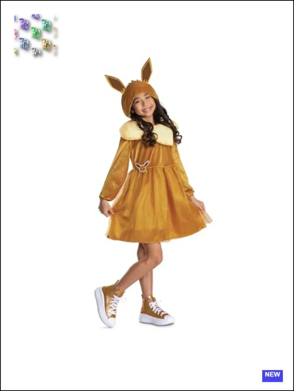 Official Pokemon Eevee Costume Dress for Girls, Hooded